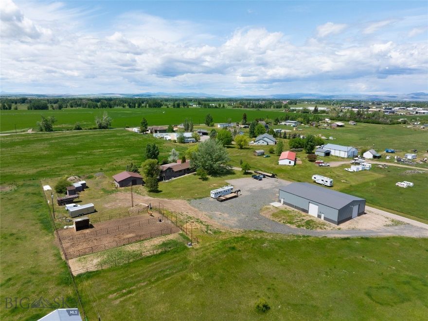 Sellers are motivated!!  Come tour this hard to find small farm with a recently built 50'x80' shop.  4.85 acres with very light covenants, close to town all set up for horses and chickens.  Large covered back patio with natural gas and TV hookups.  The kitchen has waterproof flooring, granite counter tops and lots of cupboard space. The main living room is bright and open with a vaulted ceiling and a beautiful, unique stone fireplace with a gas insert.  There is a Den/office/tv room in basement for all your hobbies or extra entertaining space.  This home offers a primary bedroom with an ensuite, 2 more bedrooms plus 2 more bathrooms. Under ground sprinkler system for the lawn area.  Two car detached garage space. 30' X 30' barn/wood shop with a table saw that stays with the property, loafing shed, and garden shed. Two wells, one for the house and one for irrigation. The irrigation well is not in use, pump, pipe, and pressure tank are in the barn.  The recently built, heated 50x80 shop has 16' walls with 2 1/2 spray foam insulation with four 14'x12 doors for easy access. The shop has multiple 110 and 220 outlets, central drain with grate, exterior RV hookup, hunting room, and heated bathroom.