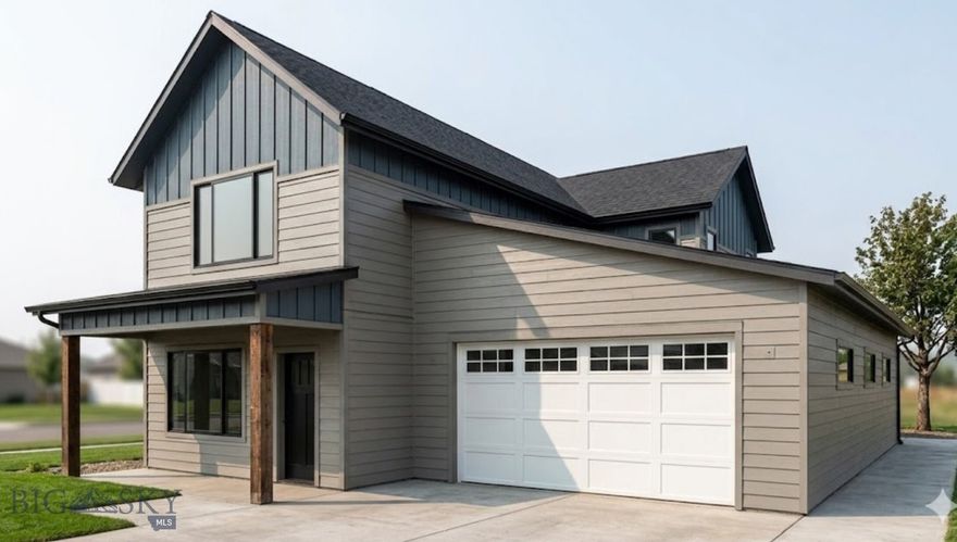 A brand new floor plan by Higher Standard Homes with a three car tandem garage! The main floor features LVT flooring throughout, with an open-concept living space where the living and dining is separated by the kitchen. The kitchen is beautifully appointed with quartz countertops, modern cabinetry, island seating, stainless steel appliances, pantry and a gas range. The primary suite is conveniently located on the main floor, while upstairs you'll find three additional bedrooms and a large family room that can serve a variety of uses. The master bath offers a luxurious tiled shower, dual vanities and just off the bathroom is a large walk in closet. A functional and practical floor plan that makes for a home that is easy to live in. Plus, enjoy all the extra space in the tandem three car garage- 625sf of space for more parking, storage or hobbies! This property also includes full front and backyard landscaping with underground sprinklers. Central A/C is included! Enjoy being just down the street from the incredible neighborhood park, which features a pond with a beach, amphitheater, bike park, playground, dog park and pavilion. Part of this vibrant mixed-use development, West Post offers residents access to a wealth of amenities, parks, and trail systems, all within easy reach of both Belgrade and Bozeman. Conveniently located just south of I- 90 and the Bozeman Yellowstone International Airport, this home offers easy access to everything the area has to offer. One more bonus...this home is sided with Diamond Kote, a 30 year no fade warranty!