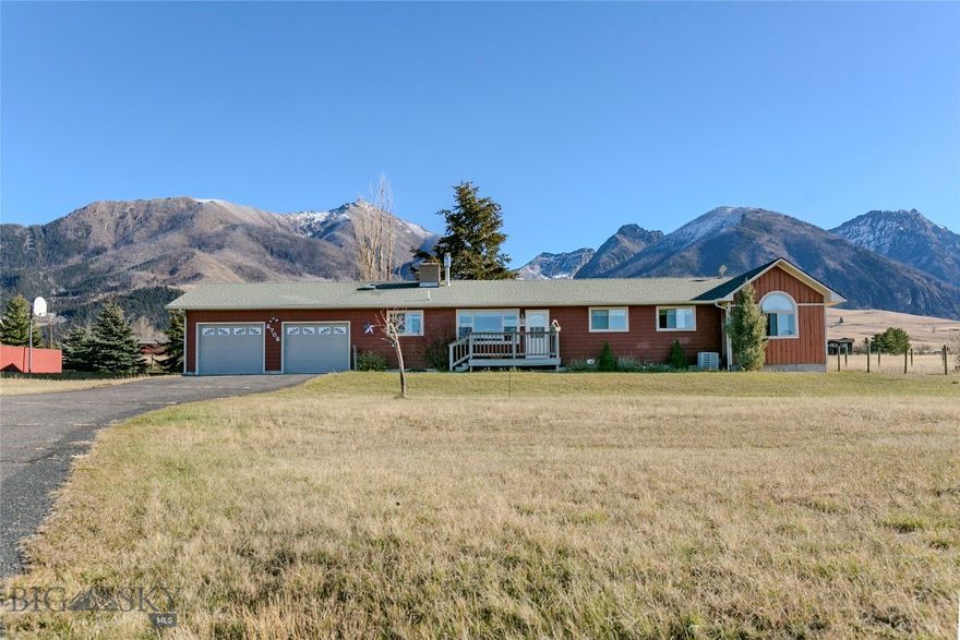Embrace the Montana dream—wide-open space, endless views, and a peaceful setting just minutes from town. Nestled on nearly 10 acres with sweeping panoramas of Paradise Valley, this inviting 4-bedroom, 2-bathroom home offers the perfect blend of privacy, comfort, and convenience. Inside, you’ll find a light-filled living space designed to frame the stunning mountain backdrop, creating a sense of calm that carries throughout the home. The well-appointed kitchen, comfortable bedrooms, and practical layout make everyday living easy—whether you’re hosting friends, working from home, or simply soaking in the quiet of your surroundings. Step outside and the Montana lifestyle unfolds around you. Expansive acreage offers room to roam, garden, keep animals, or simply take in the breathtaking views that stretch across the valley, and the four-stall barn with its dedicated tack room provides an ideal setup for horses, 4-H animals or your own small homestead venture. With downtown Livingston just 15 minutes away and Yellowstone National Park within easy reach, this location puts outdoor adventure, dining, arts, and small-town charm all at your fingertips. Whether you’re seeking a year-round residence or a peaceful vacation retreat, this property captures the magic of Montana living. Schedule your private showing today and experience the beauty of Paradise Valley for yourself.