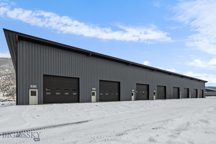 We are excited to introduce the latest phase of the Lazy J warehouses. This 1,200 SqFt unit is equipped with heat, a utility sink with hot and cold water, and a 14’ roll-up door. These warehouses are perfect for protecting your valuable equipment, tools, and gear from Montana’s rugged elements. The warehouse boasts a premium steel package, making it mezzanine-ready to significantly expand storage space while maintaining an impressive 13’9” ceiling height on the main level. Whether you’re a contractor in need of space for tools and supplies, or simply looking for room to store your RV, cars, ATVs, snowmobiles, or side-by-sides, these warehouses are a perfect fit. Each unit is separately metered for propane, electricity, and conveniently located right off Highway 191 for easy access. Contact us or your agent for a tour today! Disclosure: Some of the photos are for example purposes and do not reflect actual units.