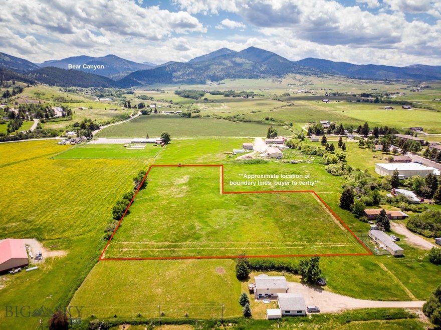Incredible picturesque mountain views on this vacant 4.67 acre lot with NO COVENANTS. First time ever it has hit the market! Located just right off of Bozeman Trail Road, this property has stunning views of the Gallatin Range. Only 10 minutes from downtown Bozeman, opportunity awaits for you to dream something big on this property. Incredible nearby access to Bear Canyon for all of the outdoor adventures; camping, hiking, and biking. Within less than a 5 minute drive is access to 3 schools; La Motte Elementary School, Mount Ellis Elementary, and Mount Ellis Academy (grades 9-12). If you've been looking to have a mini hobby farm, look no further, this property allows for horses, goats, chickens, etc. Zoning is Bear Canyon Zoning, R-1 Residential. Topography is flat and fully usable, including a 30 foot road and utility easement already platted out.  All utilities including Northwestern Energy, well and septic are buyer's responsibility. Last but not least, Gallatin County and zoning allow for this parcel to be split into 1 acre parcels (one single family home dwelling unit per 1 acre, so a total of 4 HOMES could be built here!