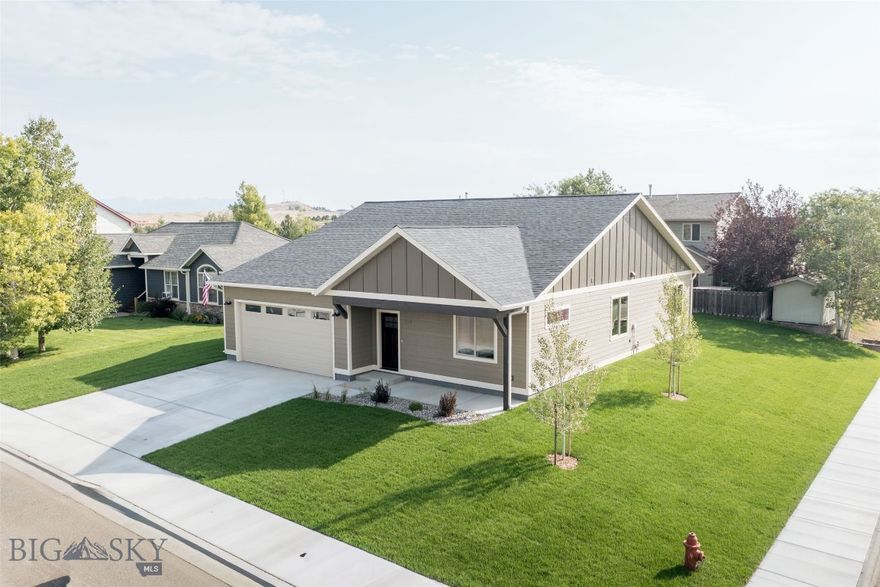 Enjoy breathtaking mountain views from this brand-new, 2025-built 3-bedroom, 2-bath home in the highly sought-after town of Livingston, Montana. This newly constructed home offers the perfect blend of comfort, craftsmanship, and scenery all just minutes from downtown and outdoor adventure. Step inside to an inviting open-concept living, dining, and kitchen area, where soaring 9-foot ceilings and a vaulted great room fill the space with natural light, creating an airy, welcoming atmosphere. A gas fireplace serves as a cozy retreat and elegant focal point, perfect for chilly Montana evenings. The kitchen features sleek quartz countertops, premium stainless-steel appliances, a vented hood, walk in pantry, and soft-close cabinetry for a modern, functional feel. Throughout the home, rich commercial-grade laminate hardwood flooring provides durability and warmth, while solid knotty alder interior doors and custom trim add character and quality. The spacious primary suite includes a vaulted ceiling and private bath, and two additional bedrooms offer flexibility for guests, work, or family. Outside, enjoy a fully sodded yard, tasteful landscaping, underground sprinklers, and breathtaking mountain views. Forced-air heating, central A/C, and upgraded foam insulation ensure year-round comfort in this meticulously designed home.