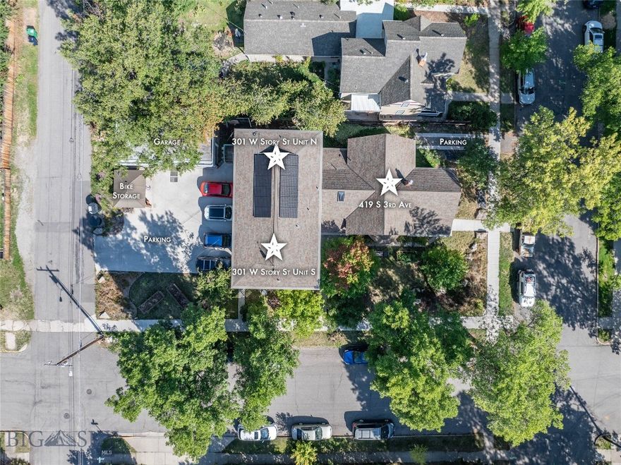 Opportunity knocks - This unique and high performing triplex offers a trifecta of built-in value: a historic footprint, a proven income stream for over 25 years and a coveted location in the heart of historic Bozeman. First time on market in over 25 years! Situated just blocks from Main Street shopping, dining and amenities and minutes to Montana State University, this property is the perfect blend of location and lucrative investment potential. Fully rented and priced to sell at a 5.8% cap rate, the property consists of three intentionally built units. The front unit is a charming Queen Anne style two story home – known as the Susan Kirk Residence. Featuring up to 5 beds: 4 conventional beds plus a walk-through flex/office and two baths. The main floor features spacious living areas, kitchen and bath. The home has been well maintained and includes a side driveway for parking, enclosed front and rear entryways and retains its historic charm with colorful paint and gingerbread elements including scalloped shingles and a variety of exterior siding textures. An attached duplex features Piping Plovers from the Craigshead Institute’s Murals of threatened and Endangered Species Project. The duplex consists of two side by side units, each with 5 bedrooms and 2.5 bathrooms, featuring spacious living and kitchen areas and additional flex space. An expandable rooftop solar array is connected to the north duplex unit and features EV charging. Concrete parking area features parking for 4 vehicles. A 2-car detached garage is currently used by the owners includes space for a shop/storage. There are several communal bike storage areas on the property including a covered pavilion. Yard spaces have been improved with thoughtful native landscaping and raised garden planters for the occupants to enjoy. Mature trees and shrubs allow for privacy and shade in summer. Many possibilities exist to make the property your own (maintain/condex/development). This is a wonderfully convenient southside Bozeman location – only minutes to Montana State University, hospital, shopping, breweries, music venues, grocery stores, restaurants, services and amenities. Only 25 minutes to Bridger Bowl, 30 minutes to blue ribbon fly-fishing and river recreation, and 1 hour to Big Sky.  Please don’t disturb the tenants – shown by advanced appointment only.  Don’t miss the VR Matterport Tour.