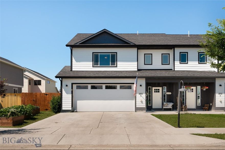 Welcome to one of Belgrade's best-value townhomes — a solid, well-built 2,000+ square foot, two-story residence constructed in 2020 that lives every bit like a single-family home. With only one shared wall, your own fully fenced backyard, and generous square footage throughout, this property delivers the space, privacy, and practicality that are increasingly hard to find at this price point in Bozeman. Built smart from the ground up, the home features dual-zoned heating and cooling with TWO furnaces and TWO central air conditioning units — one dedicated to each floor — giving you independent climate control on every level while keeping utility costs manageable year-round. The main level opens into a bright, comfortable living room that flows into a well-appointed kitchen anchored by a center island, stainless steel appliances, and a walk-in pantry with real, everyday storage. The adjacent dining area seats eight or more, making it equally suited to quiet weeknight dinners or bigger gatherings. Step outside to your private back patio and take views of the Bridger Mountains — the kind of Montana backdrop that makes an ordinary evening feel like something special. The sizable fully fenced backyard is one of this property's standout features, complemented by an underground sprinkler system that keeps the lawn and landscaping looking sharp all season long, with additional front yard garden beds for maximum southern exposure. Upstairs, three generously sized bedrooms include an oversized primary suite with an en-suite bath and a walk-in closet, while two additional bedrooms share a second full bathroom. A conveniently located second-floor laundry room rounds out the upper level with the kind of practical functionality that makes daily life easier. The attached two-car garage is insulated and oversized — plenty of room for vehicles, gear, and all the toys that come with living in Montana. And for those who travel or love having guests fly in, the home sits just minutes from Bozeman Yellowstone International Airport, making every arrival and departure effortless.