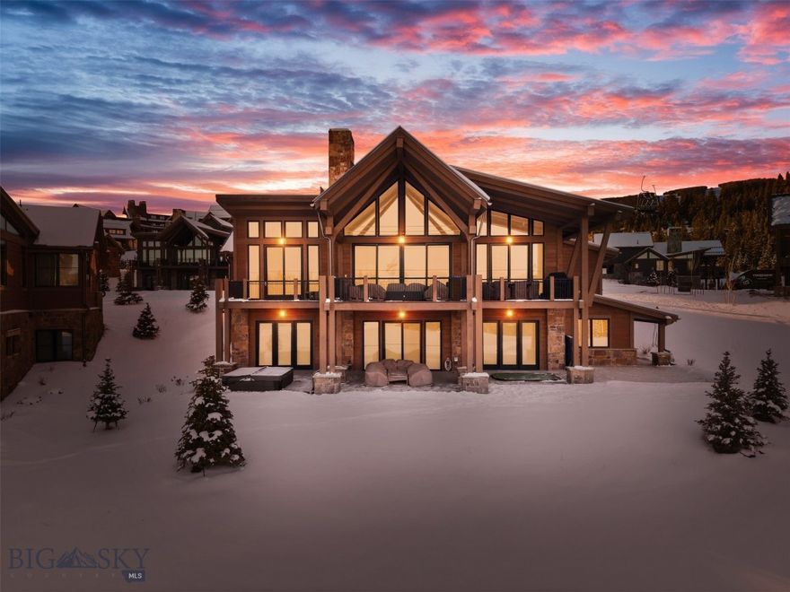 Step out of your back door of this Montage Mountain Home to the Cabin Lift, mere steps from Montage Big Sky, Spanish Peaks Clubhouse, Tom Weiskopf Signature Golf Course, and Tom’s Ten Par Three Course, and hiking trails. Easily walk to these amenities, as well as the new Aspire center, anticipated to open in 2026. Breathtaking panoramic views and vibrant sunrises over the Montana sky enhance every day. 

The classic Montana style shines through timber beams, natural wood accents, and vaulted ceilings in the main living area and primary suite. Gas-burning fireplaces warm the main and lower levels, with an additional fireplace in the primary bedroom. Outdoor spaces include a deck with a fire pit and a lower-level patio featuring a hot tub.

High-end finishes, custom lighting, custom hand-crafted wood ski cubbies, Venetian plaster walls in the great room,and exquisite furnishings create a bespoke sense of sophistication throughout. The gourmet kitchen and cozy, fire lit rooms blend seamlessly with expansive spaces ideal for family gatherings or entertaining amid Big Sky's world-class terrain. Every detail elevates this modern masterpiece enveloped by nature's grandeur. 

This home comes with an extremely limited golf membership.