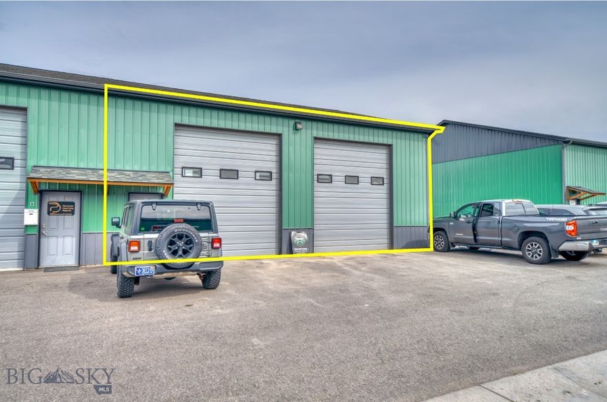 2,000 SF warehouse/shop space in the East Gallatin Commercial Center. Built in 2021, this 40’ x 50’ clear span unit features a large open area with one single occupant bathroom, two 12’ (wide) 14’ (tall) grade level roll-up doors, three phase power, LED lighting, two-man doors and two exterior windows. The unit is serviced by a community septic system, private well, connected to electricity and natural gas, and heated by a gas blower. Currently, there is no office space, but a Tenant could build office or mezzanine space if required. Additional plumbing is roughed in for a shower and/or kitchenette. Conveniently located just 4 miles from the Bozeman Yellowstone International Airport and 11 miles from downtown Bozeman, this unit would be a great fit for storage, warehousing, and manufacturing (etc.)
