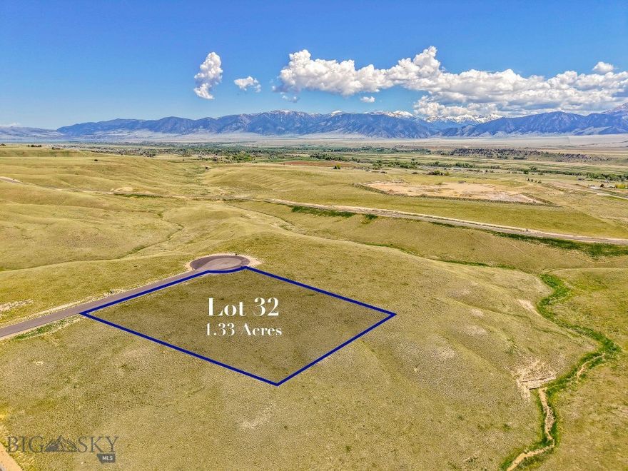 NEW subdivision in Ennis! Lot 32 is 1.33 +/- acres. There are 55 lots total between 1+/- to 2+/- acres. The entire subdivision is 165+/- acres so lots of open space to watch the wildlife! Paved roads throughout & power & fiber to each lot. Approximately 3 miles to downtown Ennis. Views in all directions! Wells are 200-350+/- feet & 12-30+/- GPM. Some photos are of the general subdivision. The listing agent is a member of the selling entity.
