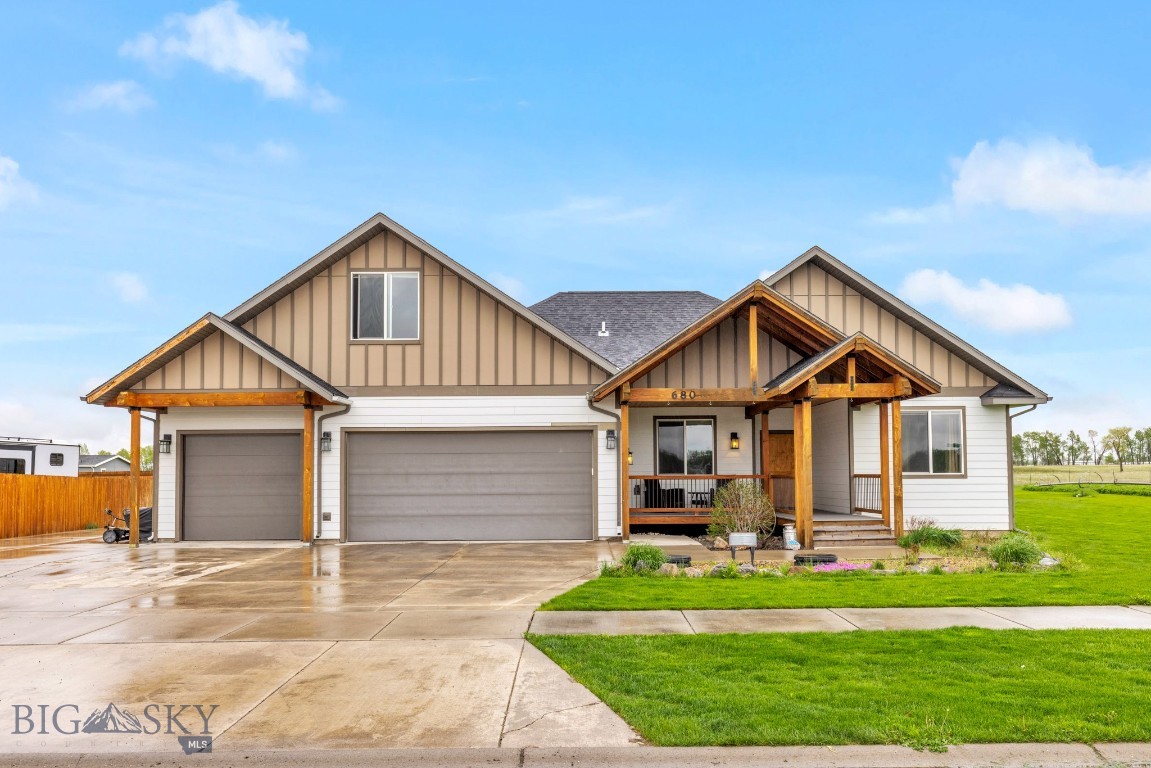 Stunning Custom Home with Breathtaking Mountain Views – Perfect for Entertaining.
This one-of-a-kind 5-bedroom, 3-bathroom custom home offers exceptional comfort, charm, and space to gather—nestled at the peaceful back end of a highly desirable neighborhood. Enjoy sweeping views of the Bridger Mountains and Spanish Peaks from your backyard retreat.
Designed with both daily living and entertaining in mind, this home features a nice layout with beautiful wood flooring, custom cabinetry, and high-end finishes throughout. All countertops are polished concrete with a striking marbled silver gloss—stylish and durable.
Whether hosting family or friends, the large cement patio and built-in fire pit out back create the perfect setting for outdoor entertaining, with open farmland on two sides enhancing the privacy and views.
The flexible floor plan includes a versatile bonus space above the garage that can serve as a bedroom, guest room, office, playroom, or media space (note: this room is not fully enclosed). The spacious master suite features a walk-out patio, a luxurious soaking tub, a large tiled shower, and generous closet space.
Additional highlights include:
Air conditioning, Private well, Hot tub pad with electrical hookup on the south side of the home, 2 hot water heaters
and underground sprinklers.
Conveniently located near Ridge View School and tucked away from the bustle, this home offers a rare blend of privacy, comfort, and entertainment-ready design.
Don't miss your chance to own this one-of-a-kind home—schedule a private showing today!