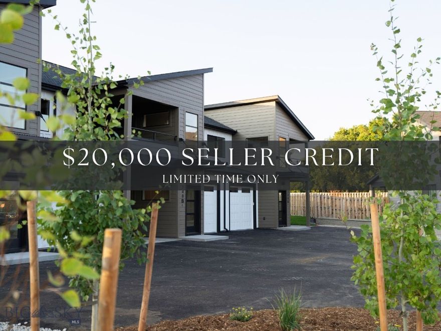 Seller offering $20,000 in buyers incentives towards closing costs or rate buy-down! Welcome to the final phase of Rogers! This newly built condo is perfectly positioned to take in beautiful, lush views, blending modern design with everyday functionality. The main level features a flexible bedroom and a full bathroom just across the hall, ideal for guests or a home office. The kitchen is outfitted with stainless steel appliances, a gas range, and a stylish tile backsplash, opening seamlessly to the living and dining area. A covered back patio leads to a fully fenced, landscaped yard, perfect for enjoying Montana’s seasons. Upstairs, the spacious primary suite includes a walk-in tile shower, double vanity, and a generous walk-in closet. Two more bedrooms, a full bath, and a cozy nook at the end of the hallway offer added space for work or relaxation. Enjoy morning coffee or evening sunsets on the covered balcony with serene Bridger views. This is one of the last opportunities to purchase in Rogers’ final phase, don’t miss out on this thoughtfully crafted home.