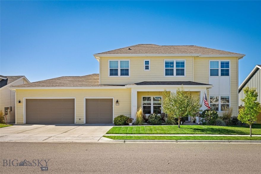 Exceptional 4-Bedroom Home with Designer Upgrades and custom Sauna in Prescott Ranch. This 3,483 sq. ft. home offers thoughtful elegance, exceptional spaces for entertaining, a cozy gas fireplace, and a stunning high-end kitchen. The main-floor primary suite and junior suite, both with en-suite baths and walk-in closets, provide comfort and flexibility for any lifestyle. The open main living areas—kitchen, living room, dining room, office, and powder bath—feature beautiful faux beams, custom cabinetry, accent walls, and upgraded lighting throughout. Step outside to a large covered patio or unwind in your custom-built, spa-grade sauna that comfortably fits six. Upstairs, you’ll find two additional bedrooms, each with walk-in closets, a shared bath, and a bonus room with Bridger Mountain views, perfect for movies and game nights. The oversized three-car garage offers generous space for cars, toys, and hobbies alike. With designer upgrades and quality craftsmanship at every turn, this home truly stands out as a premier Prescott Ranch gem.