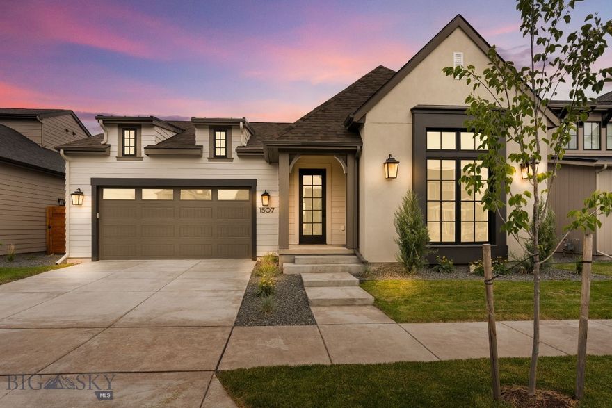 Now Complete! Welcome to The Bungalows at Blackwood Groves, where timeless charm meets modern convenience. These elegant homes offer thoughtful, high end finishes and spacious living areas with big views, blending classic design with contemporary flair. Plan 1 maximizes main floor living, with three spacious bedrooms, 2 full baths, and an open and inviting floor plan. Each residence boasts a fenced backyard, providing a private retreat for relaxation or outdoor gatherings. Discover a neighborhood designed with you in mind, where charming, diverse streetscapes invite exploration and neighborly camaraderie flourishes. Explore numerous neighborhood parks that are interconnected. The gathering spot is rooted in the Village Square and will have a great selection of places to eat, shop and have fun. You can get everywhere with ease, meet your neighbors and enjoy spending time outdoors on the community trails and sport courts, perfect for active lifestyles and leisurely strolls. The neighborhood is situated within an education hub, surrounded by top-tier elementary and middle schools, with Montana State University just a stone's throw away. Conveniently located, The Bungalows are just a short distance from Bozeman's historic Main Street, accessible via the scenic Gallagator Trail—a mere 10-minute bike ride away. Embrace the essence of small-town living in a setting designed for community connection and outdoor enjoyment. This home has a projected completion date of February 2025! Welcome home to The Bungalows at Blackwood Groves—where life unfolds in perfect harmony.