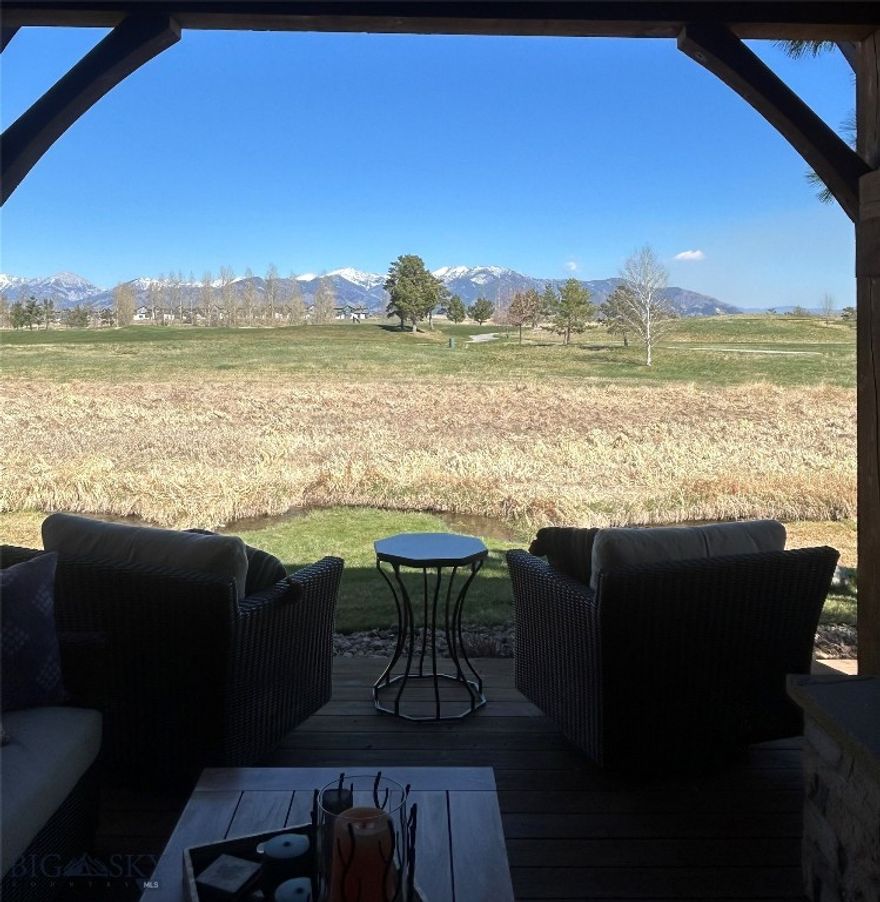 This is the location everyone is searching for -- unobstructed Bridger range views over open space and the golf course. A quintessential location in one of Black Bull’s most coveted settings, this Locati-designed home captures sweeping Bridger views across open space and the quiet backside of the golf course—creating a rare sense of privacy, serenity, and connection to the landscape. A spring-fed creek meanders behind the home, while park space across the street enhances the peaceful, open feel, all just a short walk to the club’s fitness center, pool, and private restaurant. Thoughtfully built with quality craftsmanship and timeless Montana finishes, the home offers four private bedroom suites—three on the main level, including a flexible lock-off option for guests or caregivers, and a spacious upper-level suite ideal for additional living, office, or wellness space. The main living area is designed to showcase the incredible views, featuring floor-to-ceiling glass, soaring ceilings with wood beam accents, a stone fireplace, a wet bar with beverage fridge and custom built-ins. Outdoor living is equally refined, with a covered deck and stone wood-burning fireplace perfectly oriented to take in the expansive mountain backdrop year-round. A heated three-car garage provides ample space for vehicles and toys. A must see property. Professional photos and media coming soon.
