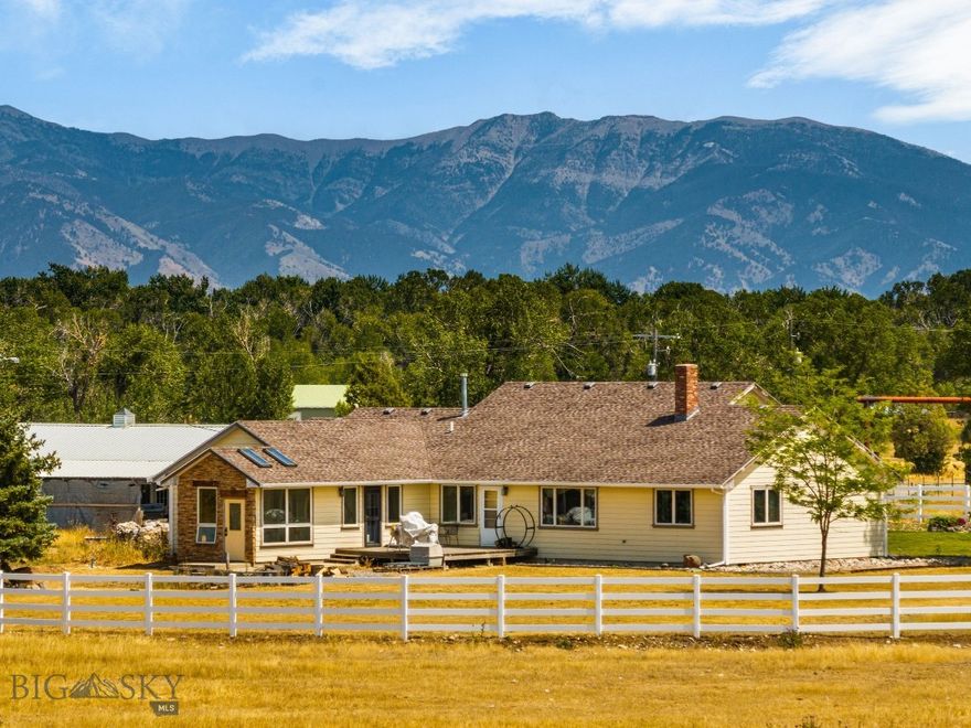 Endless Opportunity on Over 32 Acres in Bozeman! Welcome to this rare and remarkable property offering panoramic 360° views of the surrounding mountain ranges, nestled on more than 32 acres just outside Bozeman. This ranch-style single-family home, built in 1991, features main floor living and a beautiful brick fireplace, creating a warm and inviting atmosphere perfect for cozy Montana evenings. With no zoning, no covenants, and no HOA, the possibilities here are truly endless. You'll enjoy IRRIGATION DITCH OWNERSHIP and Gallatin River access with water rights, making it ideal for a horse property, small cattle operation, or expansive gardens. Looking for an investment opportunity? The land is perfectly suited for light commercial/residential development, vacation rentals, or live-work spaces. The open landscape and unmatched freedom make this a rare gem in the Gallatin Valley. Don’t miss your chance to own a slice of Montana with breathtaking views, space to grow, and the freedom to build your vision. Schedule your private showing today!