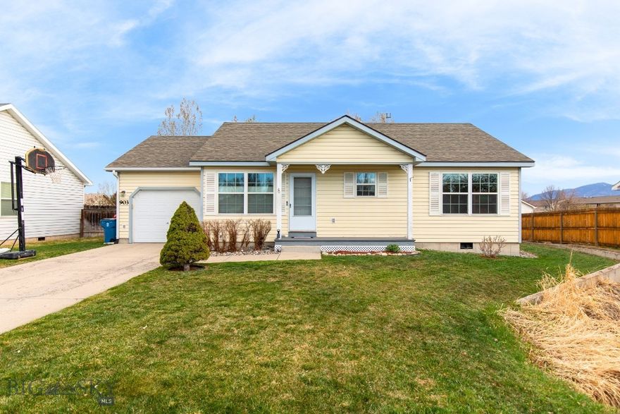 Tired of HOA fees, rush-hour traffic, and airport noise? Come see this clean, single family home tucked away on a quiet street in the heart of Belgrade. Spacious bedrooms, oversized one-car garage, and an open floorplan give the place a bright and airy feel.  The fenced backyard is huge, and it backs to Weaver irrigation ditch (active and charming in the summer months), open space, and mountain views beyond. Current owners have lovingly tended the vegetable garden which now yields raspberries and herbs every year.  Meticulously maintained with a newer roof, water heater, dishwasher; and smart washer/dryer. Tastefully updated too: interior has been fully repainted and flooring replaced with luxury vinyl plank. Close to schools, shopping, dining, and easy access to the expressways to Big Sky, airport, and I-90.  Easy to show: call your favorite realtor today to see this hidden gem!