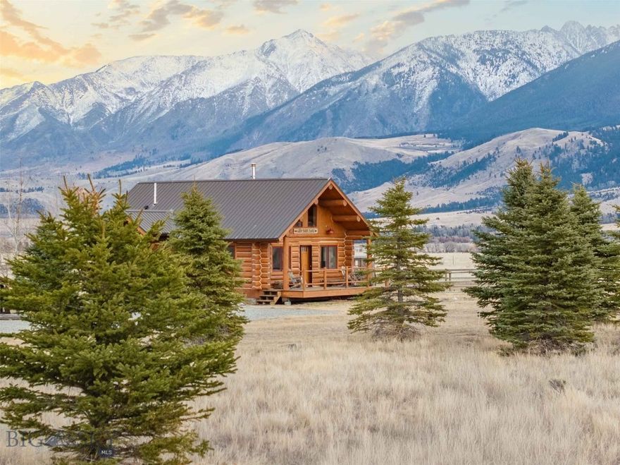This charming 1,200± sq ft log cabin is the perfect Paradise Valley getaway with main-floor living and a layout that’s as comfortable as it is practical.  The property delivers that classic Montana vibe—big mountain views, cozy spaces and room to breathe. Well-cared-for and low maintenance, the cabin features: hand hewn logs, fir floors and hickory cabinets.
Perfectly situated on 10 usable acres of postcard-worthy Absaroka Mountain views in every direction with a dog friendly fenced yard with large patio & fire-pit for entertaining and plenty of extra parking for your drift boat, RV, etc.  And for the aviators (or anyone who loves a little extra convenience), there’s a nearby community airstrip....

When it’s time to explore, you’re minutes from the best of hiking, backpacking, hunting, etc and you'll love.... Chico Hot Springs & Sage Lodge for soaking, spa days and unforgettable dining (~10 minutes).

The legendary Old Saloon for music, drinks, and local history (~5 minutes). AND 

The mighty Yellowstone River is practically at your doorstep—about a 5 minute drive to the nearest put-in for world-class fishing and floating.   
 Live only 20 minutes from the Livingston's vibrant downtown and 30 minutes to YNP.  
make this perfect cabin your year round home, claim it as your Montana second home or explore short-term rental potential.  Best of all, this property is available turn-key—just bring your boots, your fly rod and your love for Big Sky Country!  (Property is currently a successful STR - numbers available upon request- seller wishes to close mid-August 2026)