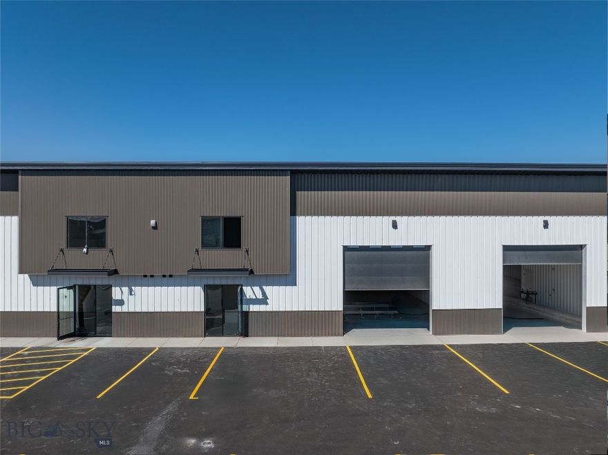 Now available in Belgrade’s sought-after West Post development, this brand-new 4,220 SF warehouse delivers exceptional versatility, quality construction, and prime accessibility for a wide range of commercial or light industrial uses. The space includes a carpeted mezzanine office area ideal for day-to-day operations, 3-phase power, and a bathroom for staff convenience. The building features multiple overhead doors—a 14’ front-facing door for customer or equipment access and a 10’ rear door for efficient loading and logistics—along with 50 feet of dedicated yard space for outdoor storage, parking, or maneuvering equipment. The end unit is equipped with a loading dock, enhancing functionality for shipping and receiving. With quick access to I-90 and Jackrabbit Lane, this modern warehouse offers the perfect balance of accessibility, adaptability, and premium construction in one of Belgrade’s most desirable commercial locations.