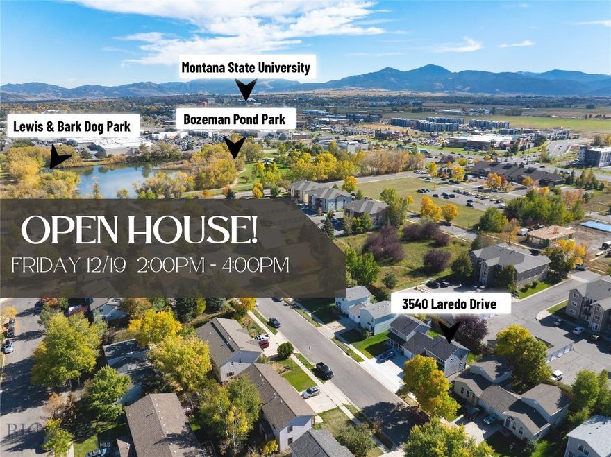 Welcome to 3504 Laredo Drive, a cute two bedroom, two bathroom townhome centrally located in Bozeman, MT.  This well cared for home features a living room, kitchen and dining area on the main floor.  A sliding glass door opens off the kitchen for easy access to the back deck & fenced back yard.  A full bathroom & laundry area round out the main floor living space.  Upstairs you'll find two bedrooms with windows that look over the mature neighborhood and a full bathroom. This duplex style townhome only shares a garage wall with the other unit, so it lives like a single family home.  There is a one-car attached garage, but two additional off street parking spaces in front of the unit.  With no active HOA, enjoy no additional monthly fees and more freedom with your property.  Located close to Bozeman Pond Park, Lewis & Bark Dog Park, Whole Foods, MSU and Gallatin Crossing- Bozeman's newest shopping center, 3504 Laredo has the perfect blend of location & livable space.