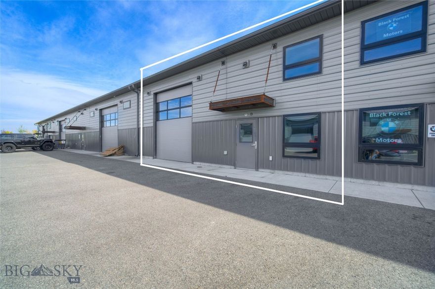 This versatile unit in the heart of Four Corners offers an exceptional opportunity for your business operations. Designed with functionality and flexibility in mind, the space features 40x60 feet of open warehouse area with 16-foot ceilings. The unit includes a fully finished mezzanine with approximately 450 square feet of office space. 

On the main level, you'll find polished concrete floors and energy-efficient LED lighting throughout, creating a clean and modern work environment. The space also includes a full bathroom with a shower, one enclosed office, and one overhead garage door for convenient loading and unloading. Equipped with 120 and 208 volt three-phase power, the unit is ready to support a wide range of commercial or industrial equipment. 

Parking is available on both the west and east sides of the unit, adding ease and accessibility for employees and customers alike. Just minutes from Bozeman with quick access to major routes, this thoughtfully designed space delivers the functionality your business needs in a prime location.