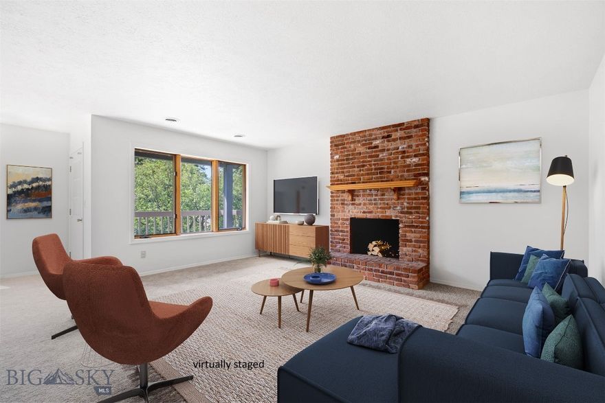 Beautifully maintained upper-level 2-bedroom, 2-bath condo offering abundant natural light and desirable south-facing windows. This inviting home features gas forced-air heat and CENTRAL AIR CONDITIONING for year-round comfort. The well-appointed kitchen has tiled floors in a hopscotch patter and includes stainless steel appliances with counter-depth refrigerator, a new single-basin sink, tiled flooring, and a pantry for added storage. The spacious living room is anchored by a classic red brick wood-burning fireplace, creating a warm and welcoming focal point. The fireplace works and has been recently serviced.  Just off the dining area, deck access extends the living space outdoors.  This south-facing condo deck enjoys views of mature trees and open HOA green space.  Both bedrooms are generously sized and each offer two closets, while the primary suite features a private en-suite full bath. A second full bathroom serves the main living area and guest bedroom.
 
A single-car garage adds convenience with a pull-down ladder that provides exceptional additional ATTIC storage.  The garage is approximately 10ft x 20 ft.  Recent UPDATES include new interior paint, door hardware, new white light switches and outlets - all in April 2026.  The furnace was replaced in 2010 and water heater in 2018.

This upper-level residence is located above Unit #1 and offers the benefit of no shared wall. Southbrook Condos were built by Ken LeClair, and the HOA currently maintains a waiting list for rentals. One owner is a licensed realtor in Montana.