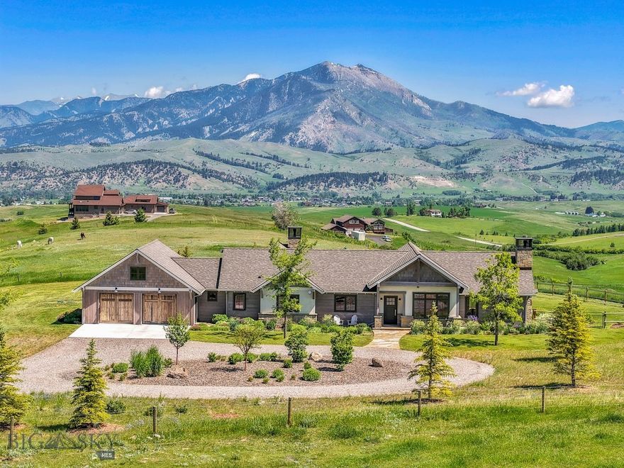 Welcome to 168 Hawthorn Lane, a rare offering that combines modern elegance, luxurious finishes, and the serenity of Montana living on 10 pristine acres. This location is prime, as the property is only a short 10-minute drive to bustling downtown Bozeman! Perfectly positioned to capture sweeping Bridger Mountain views, this stunning home offers effortless, single-level living designed for comfort, style, and connection to Bozeman's natural beauty. Built in 2020 with an emphasis on sustainability, the home features a 15kW solar array, a Lunos air exchange system, and low-VOC materials throughout—making it as environmentally conscious as it is beautiful. The entire home, including the garage, is equipped with radiant floor heat, ensuring cozy comfort in every season. The thoughtfully designed floorplan offers light-filled living spaces with an easy, elegant flow. At its heart is a chef’s kitchen with beautiful marble countertops, a stainless steel prep island with seating for guests to gather, high-end appliances, and a pantry for all your culinary needs. The thoughtfully placed kitchen window offers mesmerizing views of the Bridger Mountains, making time spent in the kitchen feel inspired. The inviting dining room is perfectly sized for large family gatherings, while the open living area, anchored by an attractive rock gas fireplace, provides a warm and comfortable space to gather with friends and loved ones on chilly Montana evenings. Glass doors open to the covered patio and perfectly sized backyard, complete with a sitting area and firepit—an ideal place to unwind and take in the stunning views. The sizable primary suite is a true sanctuary, featuring its own rock gas fireplace and a cozy office nook for quiet reflection or productivity. The adjoining bathroom features a soaking tub thoughtfully placed within the spacious walk-in shower and dual vanities. Two additional well-appointed bedrooms and a large full bathroom offer plenty of space for family and guests, completing the home’s thoughtful layout. And for music lovers, the home is equipped with a Sonos surround sound system, creating an immersive audio experience indoors and out. With 10 acres of room to roam, this property also allows for horses, and space to add a barn, shop, or ADU. All of this in Bozeman’s highly sought-after southeast side—close to downtown yet surrounded by natural beauty. This is more than a home, it's a lifestyle—refined, relaxed, and uniquely yours.