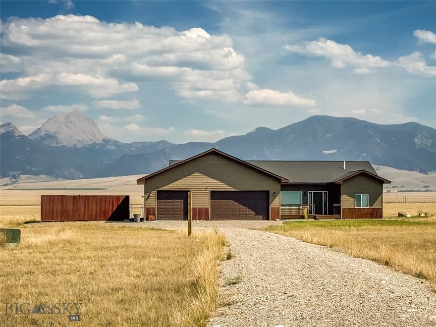 Recreation-rich retreat on 20 acres in the heart of Madison Valley! Lightly lived-in and built in 2020, this 3BR/2BA home feels like new. Enjoy 1800 sq ft of open-concept living with large windows framing mountain views and frequent wildlife sightings. Thoughtful layout includes pantry, laundry, mudroom from attached 2-car garage, and a fenced yard for pets or play. Located minutes from world-class fishing, floating, and hiking, with easy access to Bozeman, Big Sky, and the charm of Ennis. A rare blend of serenity, scenery, and convenience.