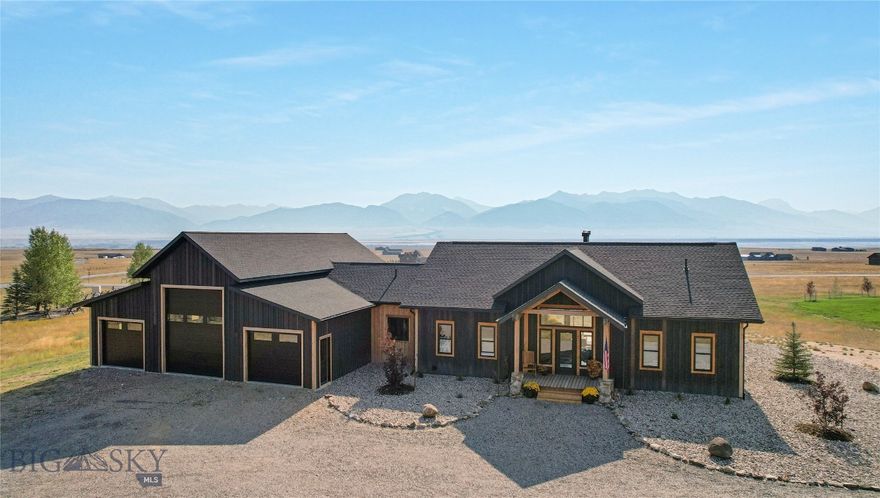 Incredibly unique custom home with 360 degree views of 3 mountain ranges (Madison Mountains, Gravelly Range and Tobacco Root Mountains).  From the moment you step through the formal entry onto the hickory wood floors you are met with cathedral ceilings, open floor plan (living, dining, kitchen) huge windows, unique lighting, and a glimpse of the many artistic touches that will be found through this 4 bed-3.5 bath home.  The kitchen has a large island topped with 3" broken edge leather granite, seeded glass fronted Showcase cabinets, and a big walk-in pantry.  The Dining area has it's own entrance onto the wrap around deck where the outdoor kitchen-BBQ can be found.  The Master Ensuite Bedroom also has it's own entrance onto the deck and the "Wet Room" has a custom shower, 5' soaker tub with a water fall, natural slate flooring and a big walk-in closet.  Custom railing leads to the daylighted-walk out basement where you will find a second wood burning fireplace, 3 more bedrooms, and a kitchenette in the family room (ideal for guests or multi-generational living).  The two basement bathrooms (1 full and 1 three quarter) are each graced with works of tile art as you will see a bear stepping from the Madison River, a Buffalo laying beside Old Faithful, and a moose.  Attached to this incredible house you will find a 3+ bay garage with the middle bay door stretching to 12' wide x 14' high to house your camper/RV.  Besides the 3 bays there are two more rooms - one a "SHOP" for your projects/fly-tying and the second could be the perfect craft room or additional storage.  Artistic placement of the big windows bringing in views, Angela Harris Designer Tile throughout, Bryant Central Heating furnace with fresh air return, superior insulation, On Demand Navien Hotwater Maker, Wireless wall mount internet.....the list goes on and on and on - look in the supplements for the complete list of features.  In Montana  you don't just buy a property - you purchase a new lifestyle......this home and all of it's distinct features will create the haven you are searching for in this sometimes chaotic world.  Come see it today!