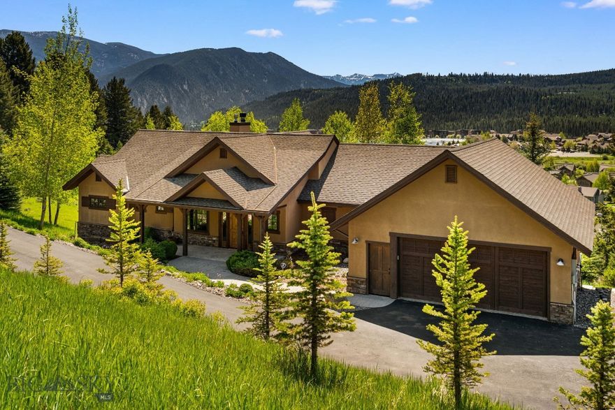 Welcome to this exceptional Big Sky mountain retreat located in the highly sought-after Sweet Grass Hills neighborhood. Perfectly situated on a quiet street ending in a peaceful cul-de-sac, this home offers a rare blend of privacy, views, and quick access to year-round adventure. Enjoy incredible southern sun exposure with breathtaking mountain views, while diverse wildlife — including elk, deer, moose, and even the occasional black bear — roam the serene surroundings. Outdoor enthusiasts will love the proximity to hiking and biking trails just minutes from the front door, and still minutes to Town Center and Big Sky Resort for world class skiing. Designed for effortless mountain living, the home features radiant in-floor heating and a fresh air exchange system for year-round comfort. The vaulted great room with a wood-burning fireplace creates a warm and inviting atmosphere, while the second living room with a pool table area and gas fireplace offers the perfect space to gather and unwind. Step outside to a covered and screened porch complete with a built-in heater and BBQ grill — ideal for enjoying the outdoors in every season. The spacious primary suite is a true retreat with a luxurious steam shower, while each of the three bedrooms features its own ensuite bathroom. An additional bunk room and dedicated office provide flexible space for family and guests. Practicality meets convenience with a two-car heated garage complete with a built-in dog wash — perfect for four-legged family members after a day on the trails.
Experience the best of mountain living in a quiet, coveted location with comfort, style, and nature at your doorstep.