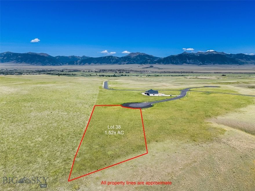 NEW subdivision in Ennis! Lot 38 is 1.52 +/- acres. There are 55 lots total between 1+/- to 2+/- acres. The entire subdivision is 165+/- acres so lots of open space to watch the wildlife! Paved roads throughout & power & fiber to each lot. Approximately 3 miles to downtown Ennis. Views in all directions! Wells are 200-350+/- feet & 12-30+/- GPM. Some photos are of the general subdivision. The licensed MT listing agent has an ownership interest in the property & can only represent the Seller.  This property has covenants, annual HOA dues & bylaws.