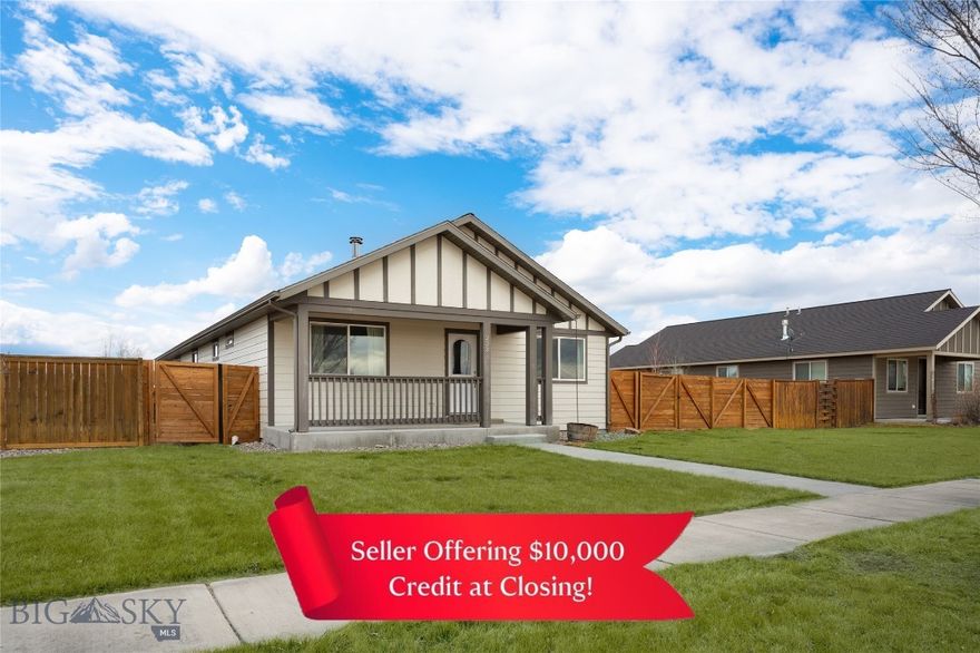 Buyer Incentive: Now offering 10K Seller Credit! Spacious, functional, and set against beautiful Montana views, this Centennial Village home offers comfortable living with a large fenced yard and expansive finished basement. Set on a generously sized lot with a fully fenced backyard, this property offers space, functionality, and comfortable living both inside and out. The main level features a bright and open floor plan designed for everyday living and entertaining. The kitchen offers ample cabinetry, stainless appliances, and a large island that connects seamlessly to the dining area and living room. Large windows bring in natural light while framing views of the surrounding neighborhood and distant mountains. The primary bedroom includes a walk-in closet and convenient ensuite bathroom, while a second bedroom and additional full bath complete the main level. Downstairs, the finished basement adds significant living space with an expansive recreation room that can easily serve as a media room, game room, home office, gym, or additional gathering space. A third bedroom is located on this level along with the laundry and utility area and additional unfinished storage for seasonal items or future flexibility or even an additional bathroom. Outside, the large fenced backyard provides plenty of room for outdoor enjoyment, pets, gardening, or entertaining. The attached two-car garage and additional extra long driveway parking add convenience and storage. Located in a quiet neighborhood just minutes from local schools, parks, and amenities, this home offers comfortable living with room to grow in the heart of Manhattan.