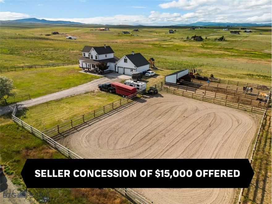Seller concession of $15,000 offered to Buyers at closing. Welcome to this beautifully finished and updated 6.13-acre horse property in the scenic and sought-after Three Forks area. Built in 2005, this 3,289 sq ft home offers a perfect blend of comfort, functionality, and panoramic mountain views. The property is set up for horses with perimeter fencing, an arena, round pen, and a loafing shed with individual runs. Inside, the main level features 1,444 sq ft of living space, including the primary bedroom with en suite bathroom, kitchen, dining area, and living room (with a double sided fireplace) all designed for easy, single-level living. Gorgeous circle-sawn hardwood floors and a durable Trex deck add rustic elegance and low-maintenance appeal. Upstairs, you'll find three additional bedrooms and a full bathroom offering plenty of room for family or guests. The fully finished 1,128 sq ft walk-out basement includes a private one-bedroom, one-bath apartment with its own separate entrance, kitchen, laundry, and living area, ideal for multi-generational living, or guest quarters. A high-producing 70 GPM well ensures reliable water for household and livestock use. Just minutes from the conveniences of Three Forks, this property provides the serenity of rural living with quick access to fishing, hiking, and boating within close proximity to the Jefferson, Gallatin & Madison Rivers or a quick drive to Canyon Ferry Lake. Just a short drive to Bozeman and Yellowstone International Airport. This is a rare opportunity to own a move-in-ready Montana horse property with space, views, and versatility. Video & audio recording Ring Cameras on house.