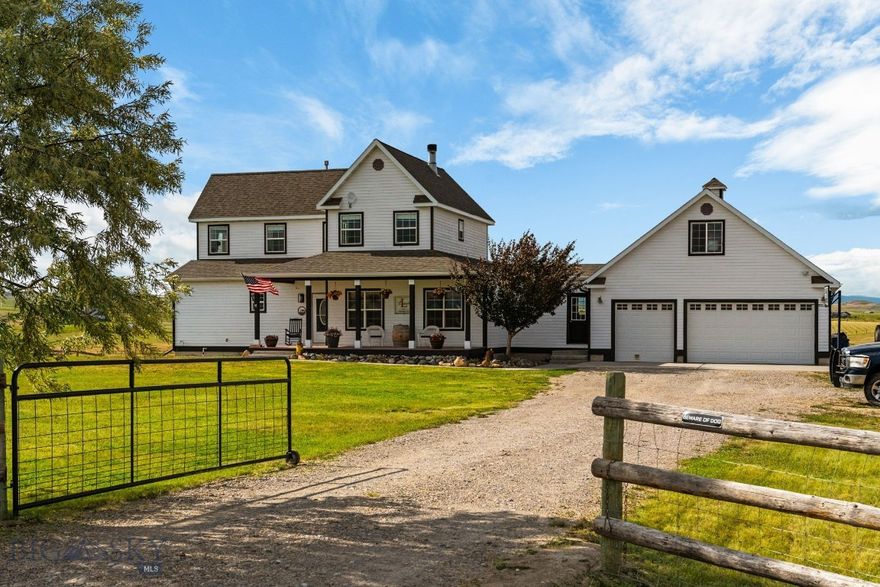 Welcome to this beautifully finished and updated 6.13-acre horse property in the scenic and sought-after Three Forks area. Built in 2005, this 3,289 sq ft home offers a perfect blend of comfort, functionality, and panoramic mountain views. The property is set up for horses with perimeter fencing, an arena, round pen, and a loafing shed with individual runs. Inside, the main level features 1,444 sq ft of living space, including the primary bedroom with en suite bathroom, kitchen, dining area, and living room (with a double sided fireplace) all designed for easy, single-level living. Gorgeous circle-sawn hardwood floors and a durable Trex deck add rustic elegance and low-maintenance appeal. Upstairs, you'll find three additional bedrooms and a full bathroom offering plenty of room for family or guests. The fully finished 1,128 sq ft walk-out basement includes a private one-bedroom, one-bath apartment with its own separate entrance, kitchen, laundry, and living area, ideal for multi-generational living, or guest quarters. A high-producing 70 GPM well ensures reliable water for household and livestock use. Just minutes from the conveniences of Three Forks, this property provides the serenity of rural living with quick access to fishing, hiking, and boating within close proximity to the Jefferson, Gallatin & Madison Rivers or a quick drive to Canyon Ferry Lake. Just a short drive to Bozeman and Yellowstone International Airport. This is a rare opportunity to own a move-in-ready Montana horse property with space, views, and versatility. Video & audio recording Ring Cameras on house.