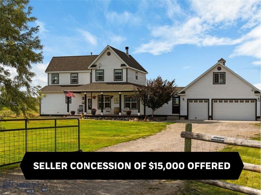 Seller concession of $15,000 offered to Buyers at closing. Welcome to this beautifully finished and updated 6.13-acre horse property in the scenic and sought-after Three Forks area. Built in 2005, this 3,289 sq ft home offers a perfect blend of comfort, functionality, and panoramic mountain views. The property is set up for horses with perimeter fencing, an arena, round pen, and a loafing shed with individual runs. Inside, the main level features 1,444 sq ft of living space, including the primary bedroom with en suite bathroom, kitchen, dining area, and living room (with a double sided fireplace) all designed for easy, single-level living. Gorgeous circle-sawn hardwood floors and a durable Trex deck add rustic elegance and low-maintenance appeal. Upstairs, you'll find three additional bedrooms and a full bathroom offering plenty of room for family or guests. The fully finished 1,128 sq ft walk-out basement includes a private one-bedroom, one-bath apartment with its own separate entrance, kitchen, laundry, and living area, ideal for multi-generational living, or guest quarters. A high-producing 70 GPM well ensures reliable water for household and livestock use. Just minutes from the conveniences of Three Forks, this property provides the serenity of rural living with quick access to fishing, hiking, and boating within close proximity to the Jefferson, Gallatin & Madison Rivers or a quick drive to Canyon Ferry Lake. Just a short drive to Bozeman and Yellowstone International Airport. This is a rare opportunity to own a move-in-ready Montana horse property with space, views, and versatility.