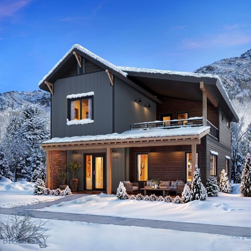 Introducing The Summit floor plan at Big Sky Quarry, a thoughtfully designed four bedroom, four and a half bathroom residence that blends modern mountain architecture with everyday functionality. Spanning 2,378 square feet across two levels, this home features an open, light-filled living space designed for gathering, relaxing, and easy mountain living.

The main level centers around a contemporary kitchen with a striking waterfall island, upgraded dining chandelier, and engineered hardwood flooring that extends throughout the living areas. Clean lines, warm textures, and the Iron Soil design palette create a refined modern-rustic aesthetic inspired by the surrounding Montana landscape.

Upstairs, well-appointed bedroom suites provide comfort and privacy for family and guests, while the spacious layout offers flexibility for both full-time living and recreational retreat.

This home includes an oversized one car detached garage, providing convenient storage for vehicles and mountain gear. Buyers also have the option to add a full-size basement with egress windows for additional living space (available for an additional charge; inquire with the listing team for details).

Located within Big Sky Quarry, homeowners enjoy a connected, trail-forward lifestyle with direct access to outdoor recreation and a growing mixed-use community designed to support everyday living in Big Sky.