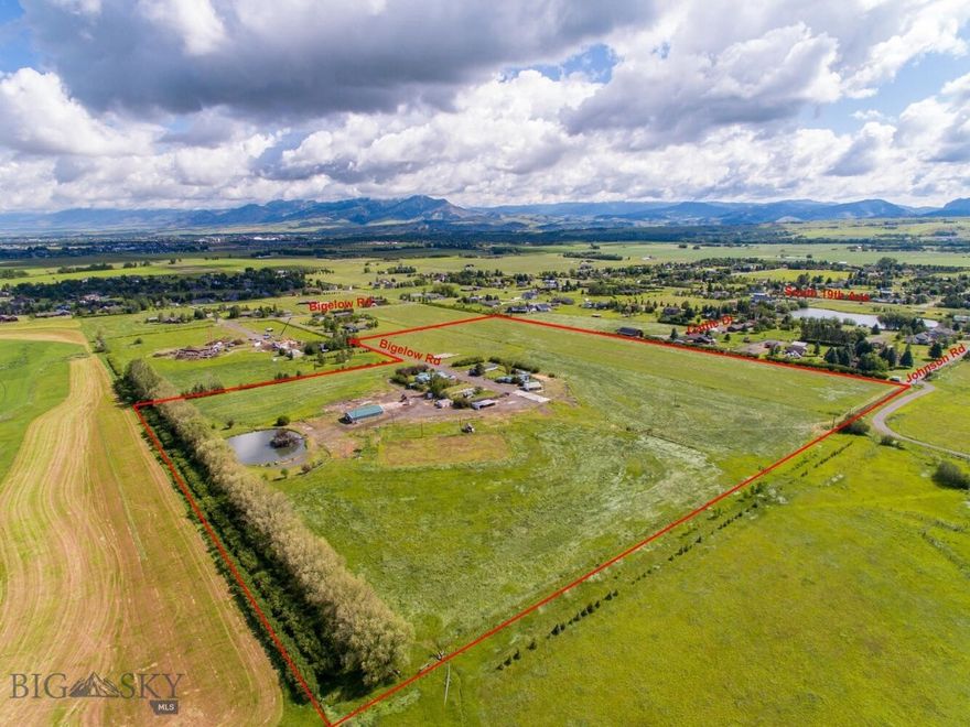 The number one consideration when looking for vacant land is location.  These 35 acres are located South of Montana State University Campus and west of S. 19th Ave., providing beautiful views of the area mountain ranges, great proximity for recreation with numerous trailheads to public lands and easy access to Bozeman. This property is not encumbered with covenants and is county zoned R-S (Residential Suburban)  Currently the property is being used to produce hay and rental income from three dwellings.  The wildlife love the pond nestled up next to the trees on the NW corner.  Two wells are in place, one is a high production irrigation well and the other is a domestic well.  While Bigelow Road is the primary access to the property, Cattle Drive and Johnson Road are legal access to the property, also.  This offering has a fantastic location within the Gallatin Valley and may be a prime candidate for development.  Priced to sell and easy to show. Buyer to verify all aspects of the property to their satisfaction for their intended use.