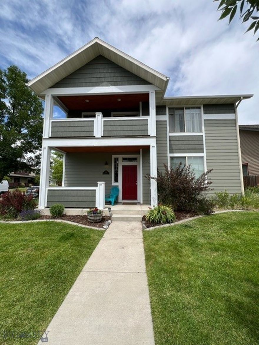 Charming four-bedroom home in Baxter Meadows on corner lot directly across from neighborhood park. This immaculate two-story home has functional living spaces on the main level to include generously sized living room with gas fireplace, kitchen and dining room with ample storage, an office/den (4th bedroom), half bath and mudroom/laundry.  Upstairs you will find the primary bedroom with full bath, two additional bedrooms and full bath, large bonus room with endless possibilities and covered private balcony. Both levels are flooded with natural light and include recently upgraded appliances, new laminate flooring and water heater, and AIR CONDITIONING!  Easy living with underground irrigation, landscaped and fenced yard.  Two car attached garage accessed from the back alley.  Located near 100-acre Regional Park, trails, minutes downtown Bozeman, MSU and limitless recreational opportunities!