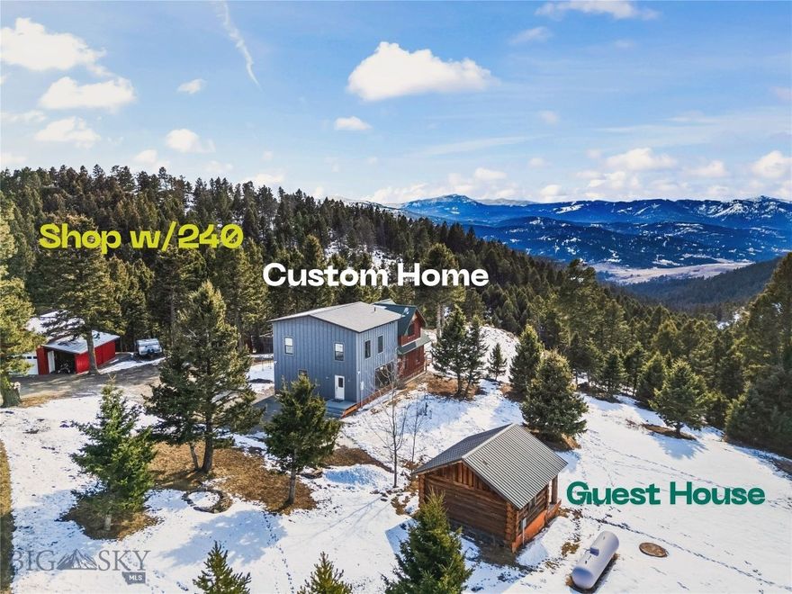 Set at the end of the road on 12 private acres, this custom mountain property offers privacy, sunshine and sweeping views of the Bridger and Gallatin Mountain Ranges. The homesite was thoughtfully cleared to capture natural light while maintaining seclusion and a quintessential Montana mountain setting.  The property includes a recently renovated 2,500 SF custom home, an authentic log guest cabin and a large shop. Enjoy well maintained roads for easy year-round access. Property is in the Bozeman School District. 
The 2,500 square foot home offers 5-bedroom, 2.5-bath home was fully renovated and expanded in 2023. Large windows bring in the outdoors and frame views from every room. The main level features an open floor plan with a custom kitchen, large island, pantry, gas range, newer appliances, dining area, living room, half bath and a main-floor bedroom or office. A gas stove adds warmth and character, the living room opens to a private deck with hot tub and unobstructed mountain views.

Upstairs, the primary suite includes a 3/4 bath and walk-in closet, along with three additional bedrooms, a full bath, laundry room and 10-foot ceilings throughout. Outside, the 850-square-foot shop includes 550 square feet of enclosed space, with work bench, 240-amp service for welding, attic storage and ample room for equipment, vehicles and projects. The log guest cabin offers an authentic mountain retreat for guests or a detached home office, with electricity and a gas stove (on thermostat) for heat.

With BLM and National Forest minutes away, this property offers unbeatable access to a lifetime of exploring....a  Montana Homestead that has it all ....privacy, acreage, big mountain views, quality improvements and endless adventure right out the back door!