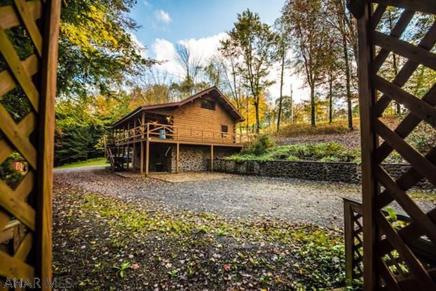 Majestic log cabin home sitting above a private stream on 10 acres of ground. This is the type of property people can only dream about. Just 15 minutes from Altoona Hospital nestled in the quant town of Asheville. This is a property you must see to appreciate. A separate storage building (30x36) is erected on the same lot.