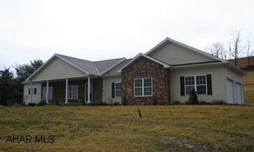 Distinctive new construction; vinyl/stone ranch located in Grandview Development; Bedford County's new residential and recreational community. Fantastic views of the mountains. Custom kitchen w/maple cabinets, work island, breakfast nook has sliding doors that open to patio. Tray ceiling in DR. Open floorplan creates light & airy atmosphere. Basement has high ceilings, poured basement w/dry wall. Grandview is currently building the Links an 18 hole golf course; future plans include clubhouse and pool. Homewoners may choose the level of annual membership dues according to which amenities they are interested in. Deed covenants apply.