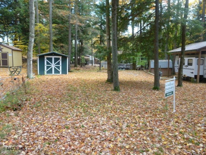 Nice campsite nestled back in Hayes Circle at Glendale Yearound.  Includes a nice shed, and a little landscaping.  Lot is pie shaped with 24' frontage and widening out to 59'.  Approx. 88' deep.  Permanent site for your camper.  Set up once and you are ready to just hop in the car to head for your get-away time.  Glendale Yearound has many amenities including a community swimming pool, clubhouse, basketball/tennis/volleyball courts, playgrounds, horseshoes, dog park, planned activities and more.  Adjacent to Prince Gallitzin State Park and Glendale Lake for more outdoor activities.  6 miles from Rock Run ATV park.  Come and enjoy!