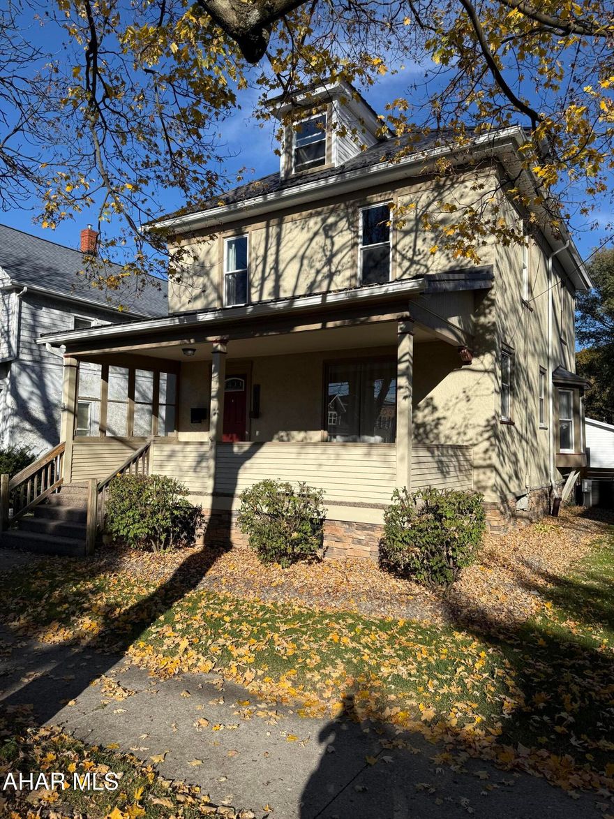 Charming three-bedroom, one bath home located in the borough of Hollidaysburg.  This well-maintained property features beautiful hardwood floors throughout, central air, a newer metal roof and windows.  Enjoy both a covered front and back porch overlooking a private, fenced-in backyard--perfect for relaxing or entertaining.  The home also includes a spacious two-car detached garage, adding convenience and extra storage.
