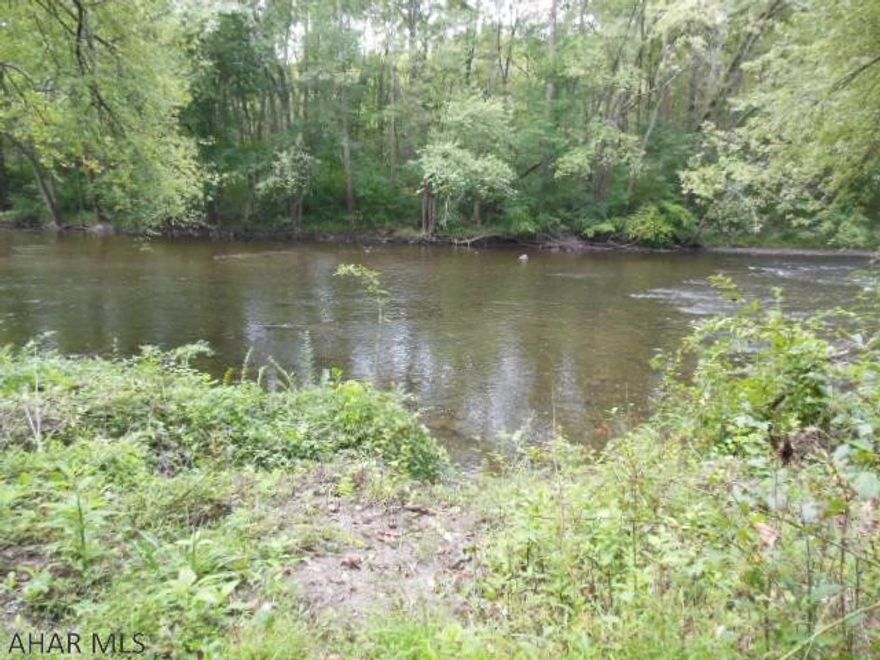 Raw mountainous ground that is along the  "Little Juniata River" that is stocked with fish by Cove Forge. Good hunting area also. On the other side of the river is "Rails to Trails" that people use. There are some nice flat areas by this private road that is higher in elevation than the river. Unknown if a flood plain. beautiful secluded area to camp, fish, hunt at. Woodbury Twp should tell you about building permits. The gate is on one border and is in the pictures...