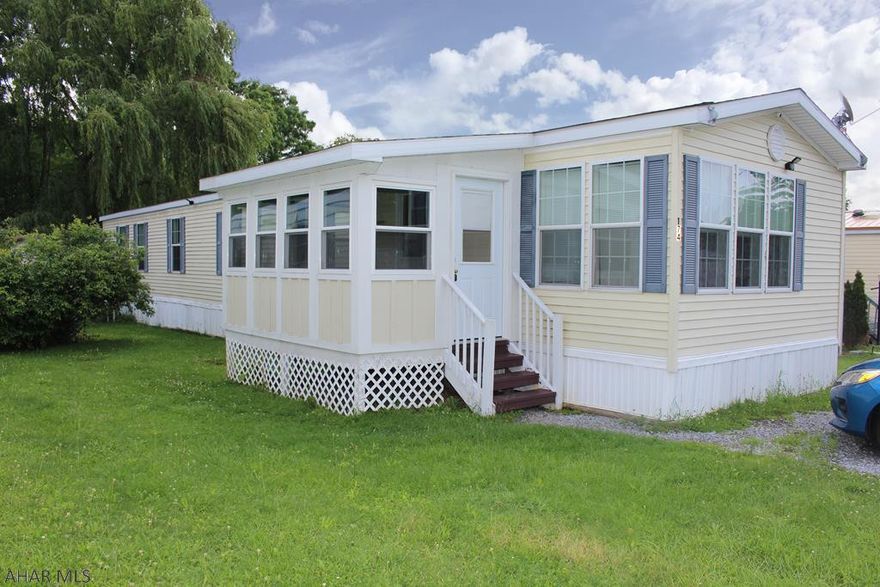 Very well maintained, 2007 16x80, mobile home in Willowbrook park! This Hollidaysburg Area School District home has 3 bedrooms, 2 bathrooms and a spacious living room and kitchen. Other features of this home include many updates like new kitchen flooring, enclosed sun porch, and central air conditioning. Lot rent is $310 a month and includes trash removal.