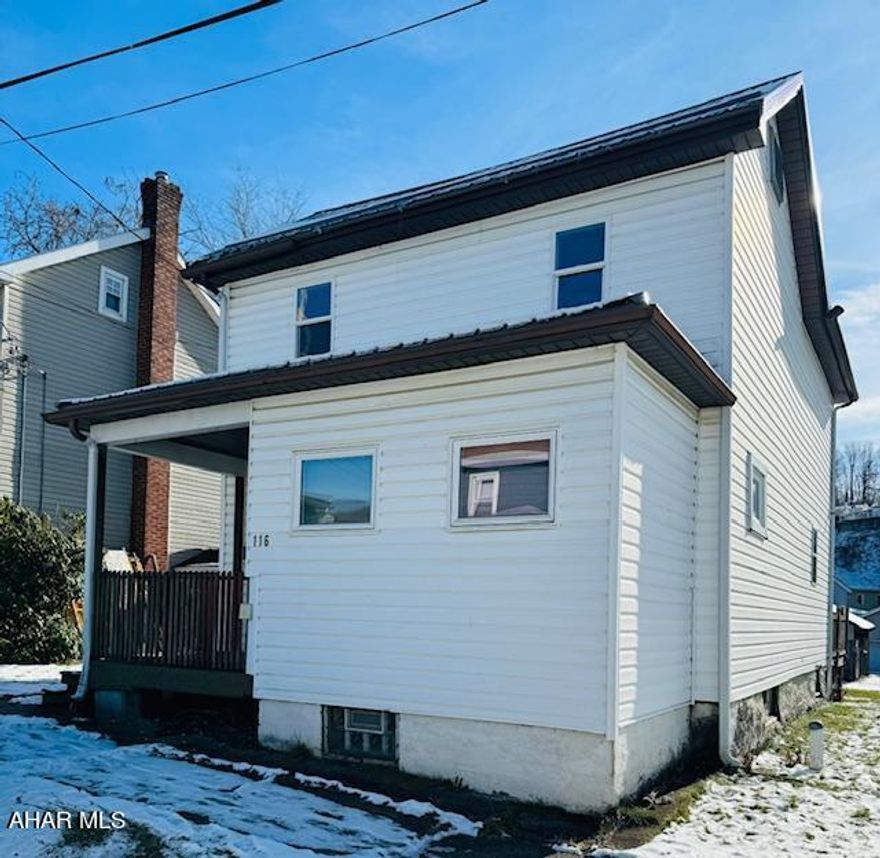 Step inside this two story three bedroom home with all new paint and flooring. the first floor features a nice size living room with direct sunlight coming in, a large formal dining room and a eat in kitchen with sliding glass door to a back deck. On the second floor you will find a large spacious bath with new vanity and medicine cabinet and 3 bedrooms. This property also has a new metal roof, new kitchen ceiling tiles, new kitchen cabinet  and new lighting fixtures. The basement you will find a brand new hot water tank and lots of storage space. Watch for new pictures coming once the flooring is installed! This home is move in ready all you need to do is move in and unpack. Off street parking in rear also an old shed/garage.