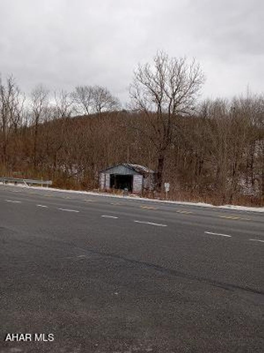 Triangular-shaped irregular lot.  0.57 acres +/-..  Old shed on property.  Old survey on file, Deed shows right of way for driveway.  Highway Occupancy Agreement in documents.  Lots of potential uses - Land Use is listed as M-F Manufacturing-Farming District, which includes residential or commercial uses.  Great place for a billboard.  Very overgrown, use caution when exploring.  Buyer is responsible for making all inquiries regarding building permits, water and sewer permits.