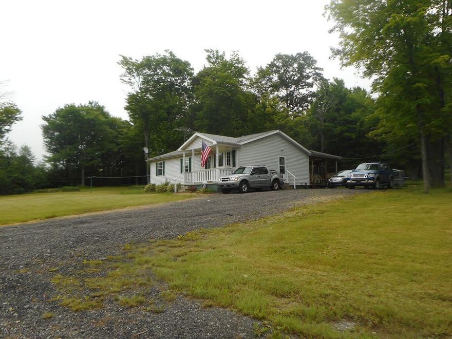 Three bedroom rancher on 53.5 acres of mostly wooded land. Private location at the end of the lane so no traffic. The land offers hunting opportunities or some fields to pasture your horses. The home offers 1.75 baths with three bedrooms, living room and eat in kitchen. Full basement with partially finished family room. Great price on a hard to find property!