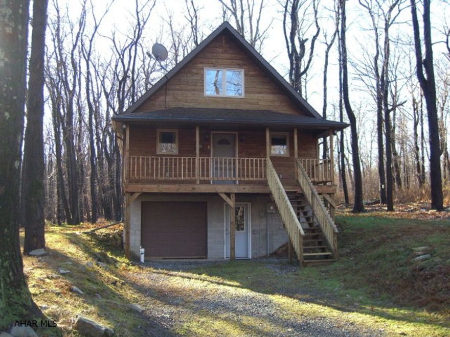 Beautiful mountain retreat or year round home in Blue Knob State Park. Privately situated with easy year round access. Two bedrooms/loft and two full baths upstairs. Kitchen bedroom and full bath downstairs. Close to the ski lifts and golf course. Low HOA fees of $150/yr include road maintenance, biking/hiking trails, trash removal, use of restaurants, outdoor pool, tennis Courts. Snow plowing of driveway and use of indoor pool, hot tub and sauna available.