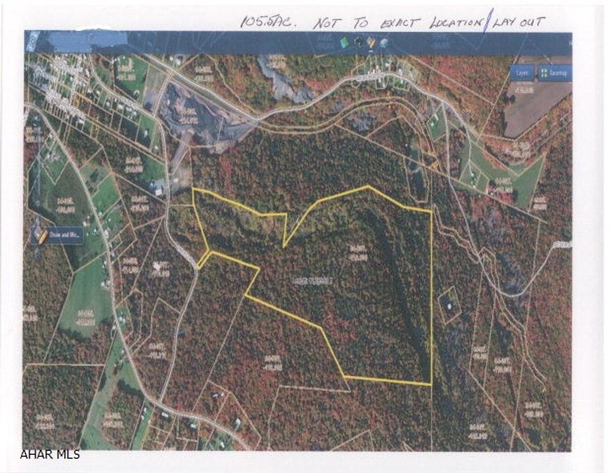 All offers must be accompanied by a preapproval or proof of funds letter. Acreage has been reduced from 150 acres to 105.5 acres and is now know as Lot 25 of the BEAR ROCK subdivision. Buyer is responsible for the expense for any connection to and extension of any utilities to potential structures thereon. Seller will grant necessary right of ways for utilities if needed.  One of the seller's is related to the Broker.