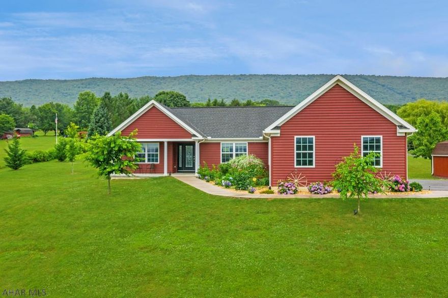Desirable ranch style 3 bedroom, 2 bath home situated on 2+ acres in Raystown Farms with spectacular views. Custom built in 2011 this home features single floor living with an open concept floor plan, vaulted ceiling & a gas fireplace. The master bedroom has both an ensuite & a walk in closet. The office or sitting room could be used as a 4th bedroom. Spacious 2 car garage leads into the mudroom & laundry area while the basement has plumbing roughed in & ready to be finished for more living space. Private, gated driveway accessed off of Popular St with rear access to the property via Dry Dock Ln. Multiple sheds & an area for boat storage. Located in Marklesburg only a mile from Raystown Lake & the Aitch Boat Launch. Easy commute to Huntingdon, Altoona & State College. See our 3D tour.