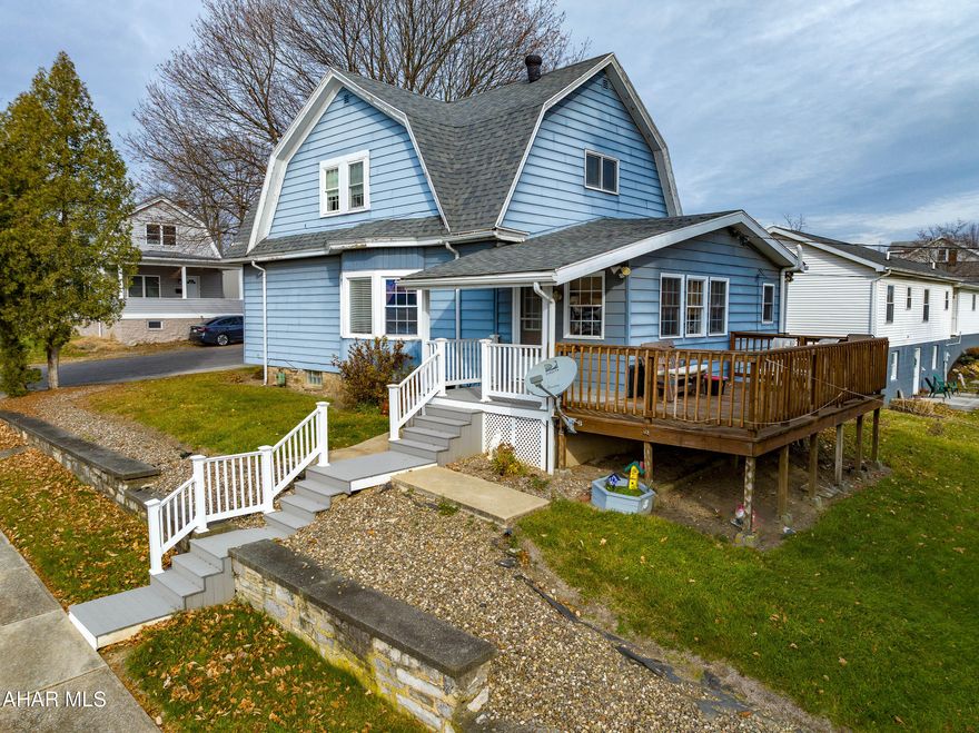 Take a look at this cottage-like home on the east end of town.  It sits on a double, corner lot and has a covered porch, a deck, and a 2-car detached garage.  The first floor has a foyer, living room, eat-in kitchen, large bedroom w/closet, a 3/4 bathroom, and a laundry area.  The second floor has 3 nice-sized bedrooms and a full bathroom.  The seller said he believes there are hardwood floors under the carpeting.  Call soon to schedule your tour.