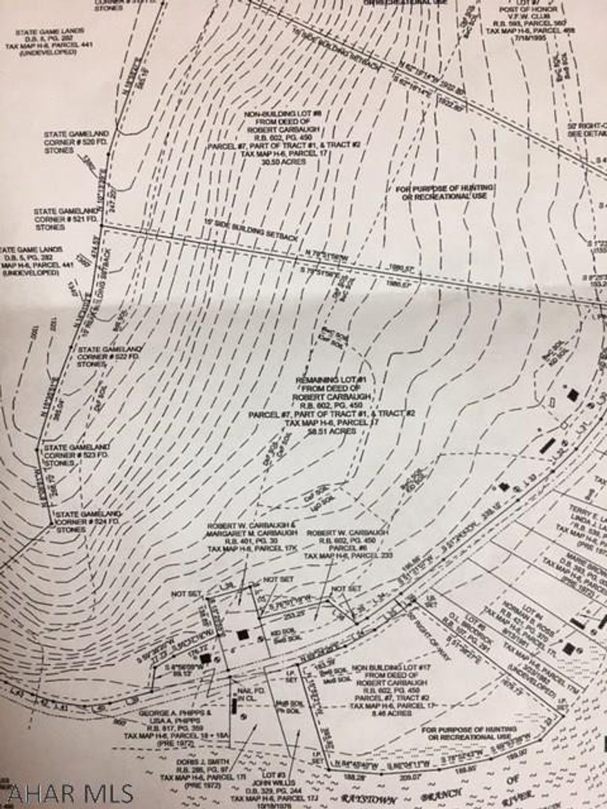 This 48 plus acres, Borders state game Lands on two sides, power lines border highway and front edge of property for easy access to electricity and this property has access to city sewage hook up. Ground is uneven but has at least 15 acres that could easily be accessed from route 26 and developed, just dig a well and your set. A Great hunting location that also puts you in walking distance to the Juniata river where you can go kayaking or fishing. You can also walk a short distance to Yellow creek where you can enjoy fly fishing for Trout. If you like big water Raystown Lake and Resort is approx 20 minutes away. Once you become familiar with the area you will quickly learn that you can park at the top of the property and hunt your way down to the home base at the bottom.